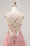 Sparkly Blush A-lijn Tule Pailletten Korte Homecoming Jurk met Vetersluiting Aan de Achterkant