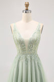 Groene A-lijn Tule Backless Beaded Short Homecoming Jurk met pailletten