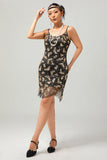 Zwarte gouden pailletten Vintage Bodycon jaren 1920 jurk