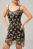 Zwarte gouden pailletten Vintage Bodycon jaren 1920 jurk