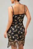 Zwarte gouden pailletten Vintage Bodycon jaren 1920 jurk