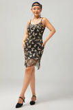 Zwarte gouden pailletten Vintage Bodycon jaren 1920 jurk