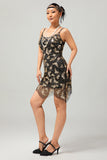 Zwarte gouden pailletten Vintage Bodycon jaren 1920 jurk