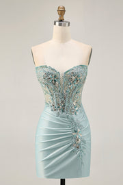 Grijs Groene Bodycon Strapless Homecoming Jurk met Pailletten