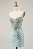 Grijs Groene Bodycon Strapless Homecoming Jurk met Pailletten