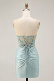 Grijs Groene Bodycon Strapless Homecoming Jurk met Pailletten