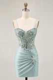 Grijs Groene Bodycon Strapless Homecoming Jurk met Pailletten