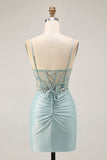 Grijs Groene Bodycon Strapless Homecoming Jurk met Pailletten