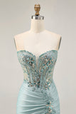 Grijs Groene Bodycon Strapless Homecoming Jurk met Pailletten