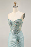 Grijs Groene Bodycon Strapless Homecoming Jurk met Pailletten