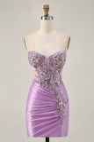 Grijs Groene Bodycon Strapless Homecoming Jurk met Pailletten