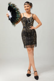 Zwarte gouden pailletten Bodycon korte jaren 1920 jurk