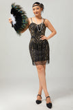 Zwarte gouden pailletten Bodycon korte jaren 1920 jurk