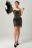 Zwarte gouden pailletten Bodycon korte jaren 1920 jurk