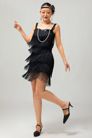 Zwarte pailletten Gatsby Bodycon korte jaren 1920 jurk met franjes