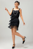 Zwarte pailletten Gatsby Bodycon korte jaren 1920 jurk met franjes