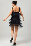 Zwarte pailletten Gatsby Bodycon korte jaren 1920 jurk met franjes