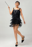 Zwarte pailletten Gatsby Bodycon korte jaren 1920 jurk met franjes
