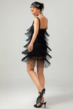 Zwarte pailletten Gatsby Bodycon korte jaren 1920 jurk met franjes
