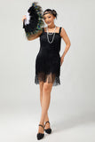 Zwarte pailletten Gatsby Bodycon korte jaren 1920 jurk met franjes