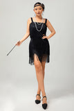 Zwarte pailletten Gatsby Bodycon korte jaren 1920 jurk met franjes