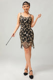 Zwarte gouden pailletten Vintage Bodycon jaren 1920 jurk