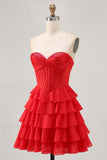 Strapless Rode A-lijn gelaagde korset Korte Homecoming jurk