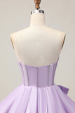 Sprankelende paarse A-lijn strapless pailletten korte homecoming jurk met strik