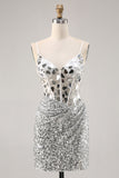Korset Zilver V-hals Bodycon Mirror Homecoming Jurk