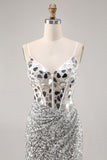 Korset Zilver V-hals Bodycon Mirror Homecoming Jurk
