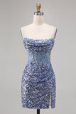Korset Grijs Blauwe Bodycon Pailletten Homecoming Jurk