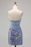 Korset Grijs Blauwe Bodycon Pailletten Homecoming Jurk