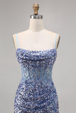 Korset Grijs Blauwe Bodycon Pailletten Homecoming Jurk
