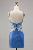 Sprankelende bloemenblauwe bodycon pailletten homecoming-jurk