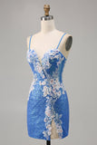 Sprankelende bloemenblauwe bodycon pailletten homecoming-jurk