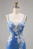 Sprankelende bloemenblauwe bodycon pailletten homecoming-jurk