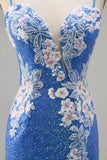 Sprankelende bloemenblauwe bodycon pailletten homecoming-jurk