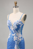 Sprankelende bloemenblauwe bodycon pailletten homecoming-jurk