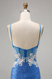 Sprankelende bloemenblauwe bodycon pailletten homecoming-jurk