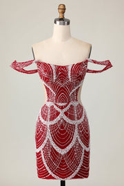 Off the shoulder Bodycon rode homecoming-jurk met pailletten