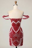 Off the shoulder Bodycon rode homecoming-jurk met pailletten