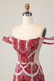Off the shoulder Bodycon rode homecoming-jurk met pailletten
