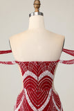Off the shoulder Bodycon rode homecoming-jurk met pailletten