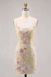Abrikoos bloemen geborduurde bodycon homecoming jurk