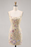 Abrikoos bloemen geborduurde bodycon homecoming jurk