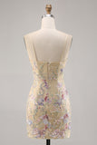 Abrikoos bloemen geborduurde bodycon homecoming jurk