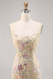 Abrikoos bloemen geborduurde bodycon homecoming jurk