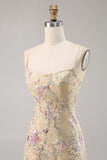 Abrikoos bloemen geborduurde bodycon homecoming jurk