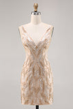 Kralen Champagne Bodycon Homecoming Jurk met Pailletten