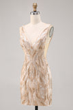 Kralen Champagne Bodycon Homecoming Jurk met Pailletten